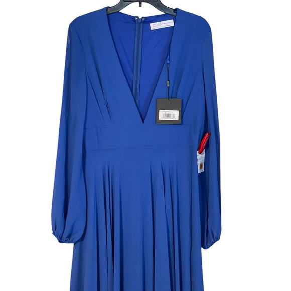 Mac Duggal NWT Size 10 55682 Royal Blue V-Neck Illusion Long Sleeve Chiffon Gown - Picture 4 of 10